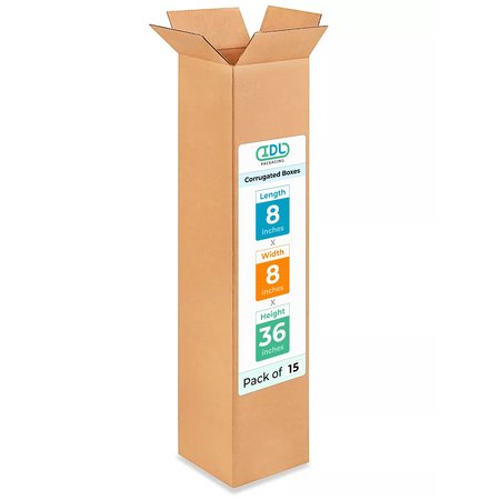 IDL PACKAGING 8L x 8W x 36H Corrugated Boxes for Shipping or Moving, Heavy Duty, 15PK B-8836-15